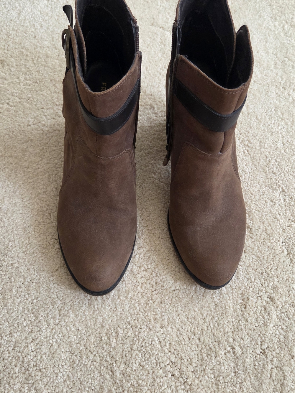 Franco Sarto Brown Suede Ankle Booties with Dark Brown Accent